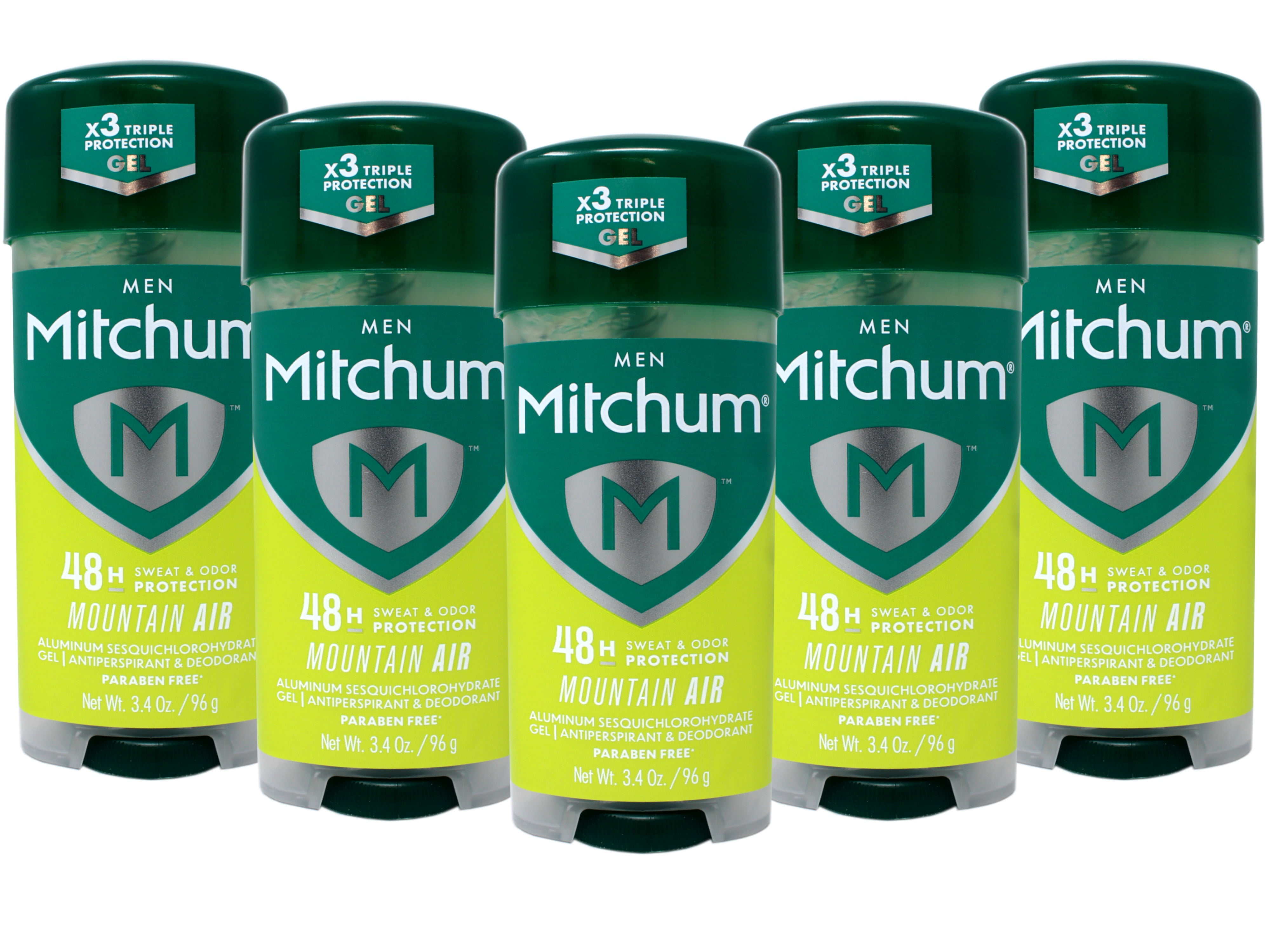5 Pack - Mitchum Men’s Triple Odor Protection Antiperspirant & Deodorant Gel, Mountain Air, 48HR Protection, 3.4 oz