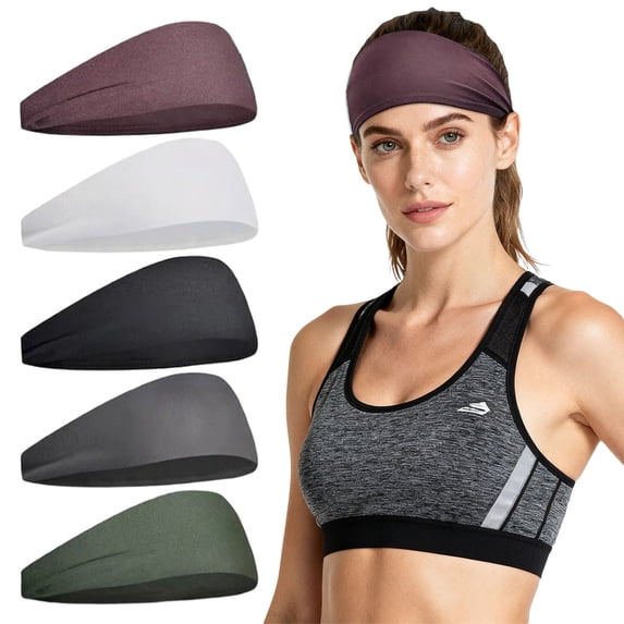 5 Pack Moisture Wicking Workout Headband, Sweatband Headbands for Running Cycling Yoga, Athletic Hairband for Women and Men, Sports Headbands for Exercise, Fitness Accessories