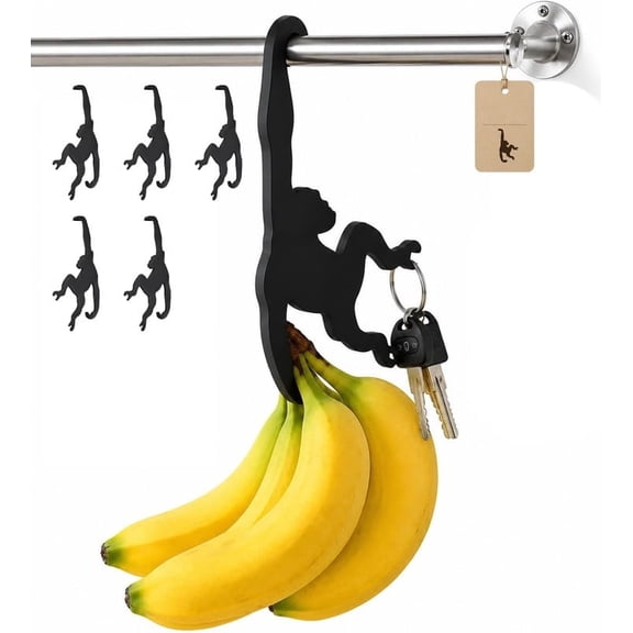 5 Pack Monkey Banana Hanger, Multipurpose Hanging Hooks for Fruit, Bags, Hats & Keys, Funny Wall Mounted Storage Rack for Kitchen & Home Decor