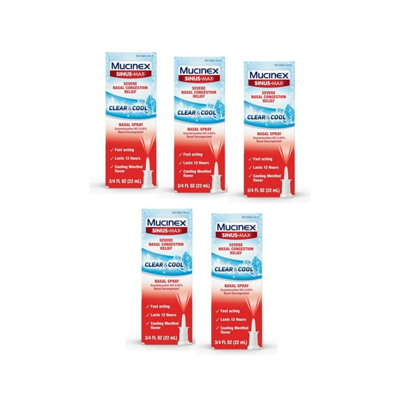 5 Pack Mucinex Sinus-Max Clear & Cool Nasal Decongestant Spray, 0.75 Ounces Each