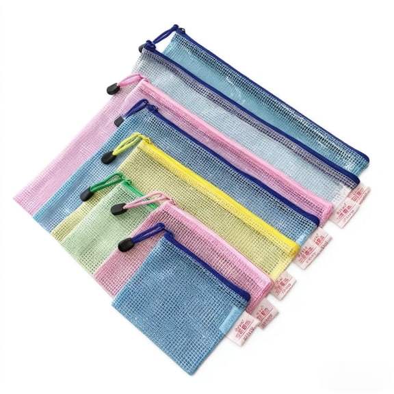 5-Pack Multi-Size Grid File Folders with Zipper, A6 B5 A4 A5 22.5x11cm, Thick Plastic Document Pouch for School, Office, Exam Paper & Stationery Organization