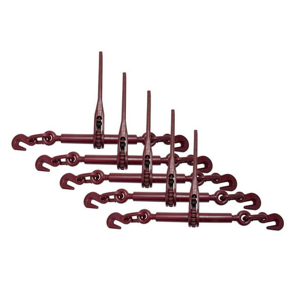 (5 Pack) Mytee Products 5/16"-3/8" Heavy Duty Ratchet Lever Load Binder w/ Grab Hooks 5,400 Lbs Working Load Limit | Tie Down Hauling Chain Binders for Flatbed Truck Trailer