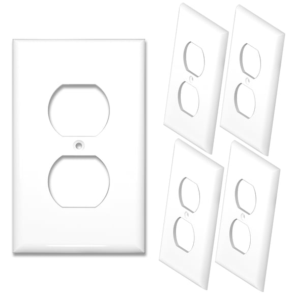 [5 Pack] NEU 1-Gang Duplex Receptacle Outlet Switch Cover Mid-Size Wall Plates, 3" x 4.75", Unbreakable Polycarbonate Thermoplastic, Glossy White