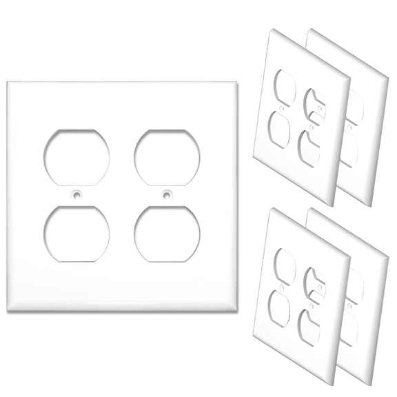 [5 Pack] NEU 2-Gang Duplex Receptacle Outlet Cover Mid-Size Switch Wall Plates, 4.75" x 4.75", Unbreakable Polycarbonate Thermoplastic, Glossy White