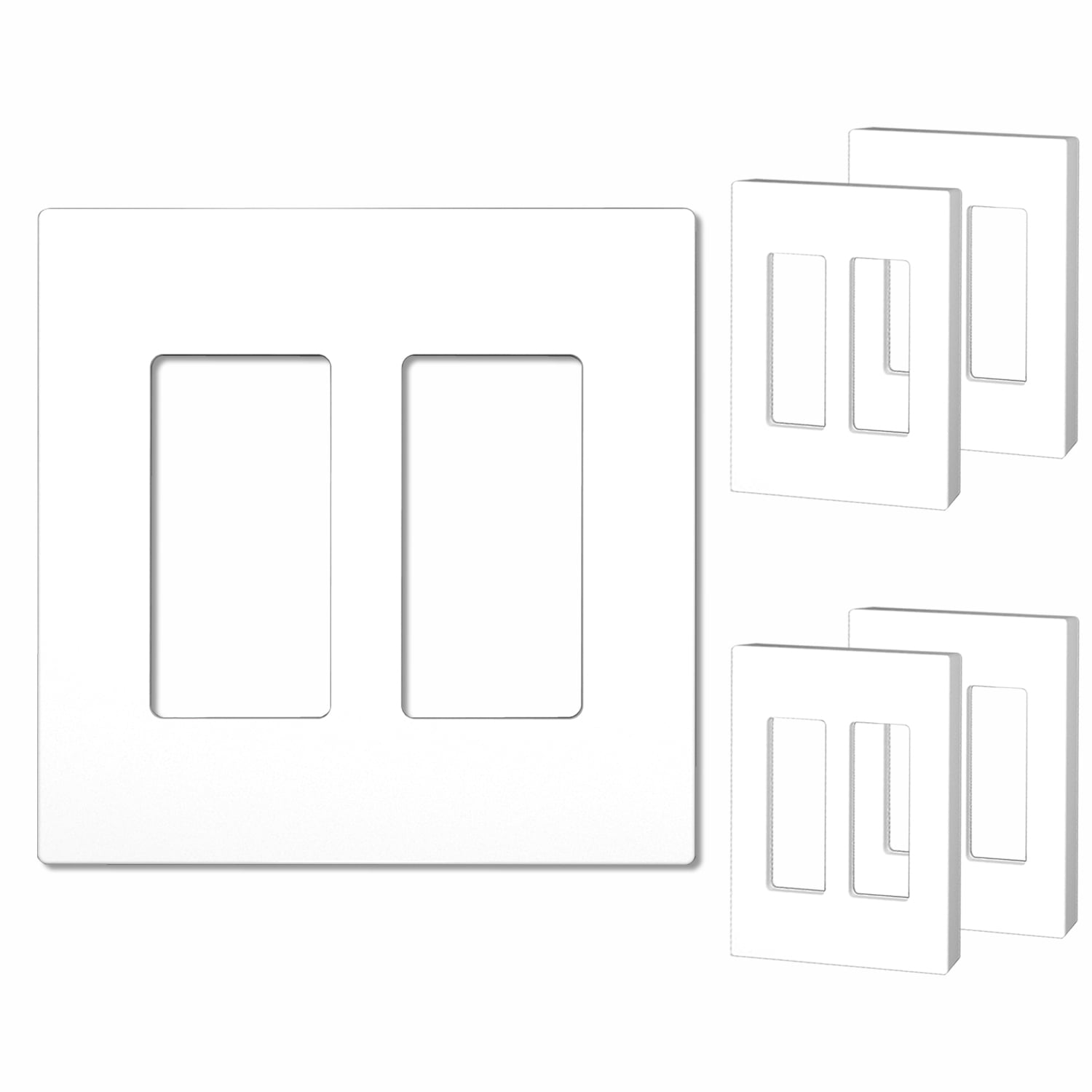 4 Pack Screwless Wall Plates - 2-Gang, White, Unbreakable, Child Safe For Outlets & Switches