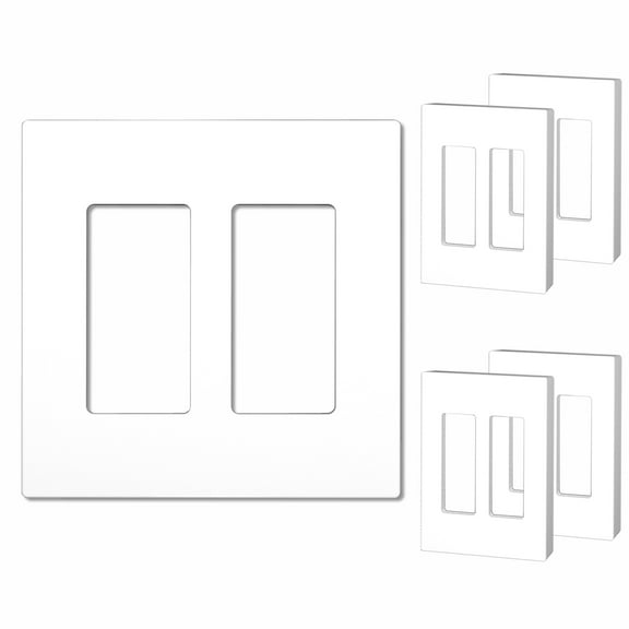 [5 Pack] NEU 2-Gang Screwless Decorator Wall Plates Child Safe Outlet Cover, 4.75" x 4.75", Unbreakable Polycarbonate Thermoplastic, Glossy White