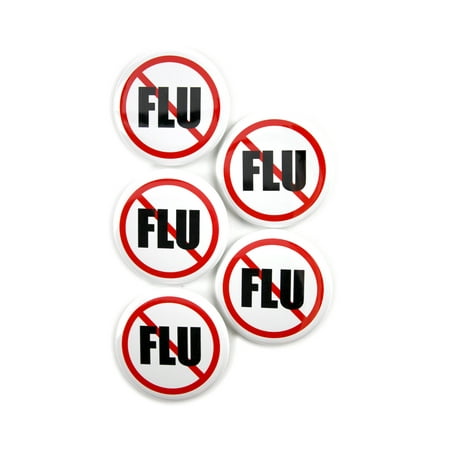 5 Pack - NO Flu Clinical and Customer Service Reminder Pinback Button Badges - 2.25 Inch Round
