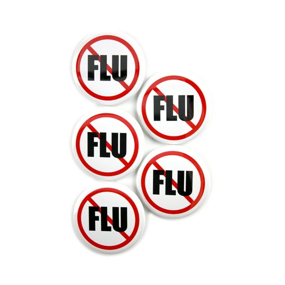 5 Pack - NO Flu Clinical and Customer Service Reminder Pinback Button Badges - 2.25 Inch Round