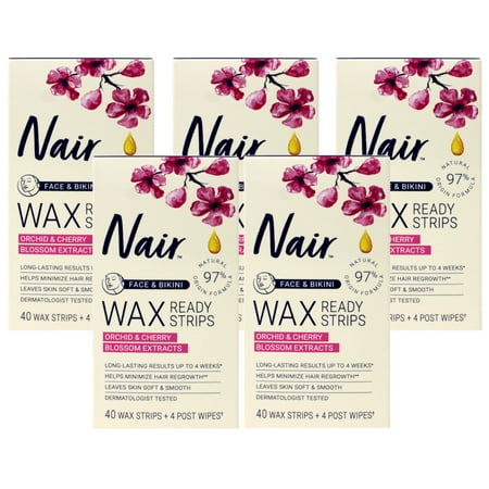5 Pack Nair Hair Remover Wax Ready-Strips for Face & Bikini 40 Wax Strips
