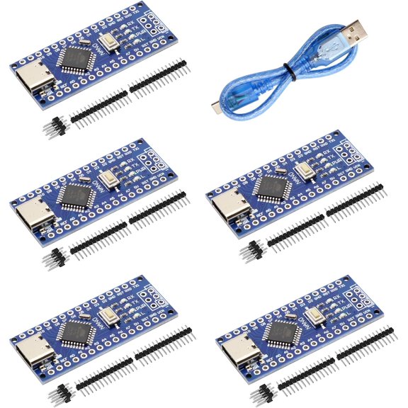 5 Pack Nano V3.0 Type-C Development Board, ATmega328P 5V 16MHz Microcontroller with CH340G Chip and USB Cable Compatible with Arduino IDE