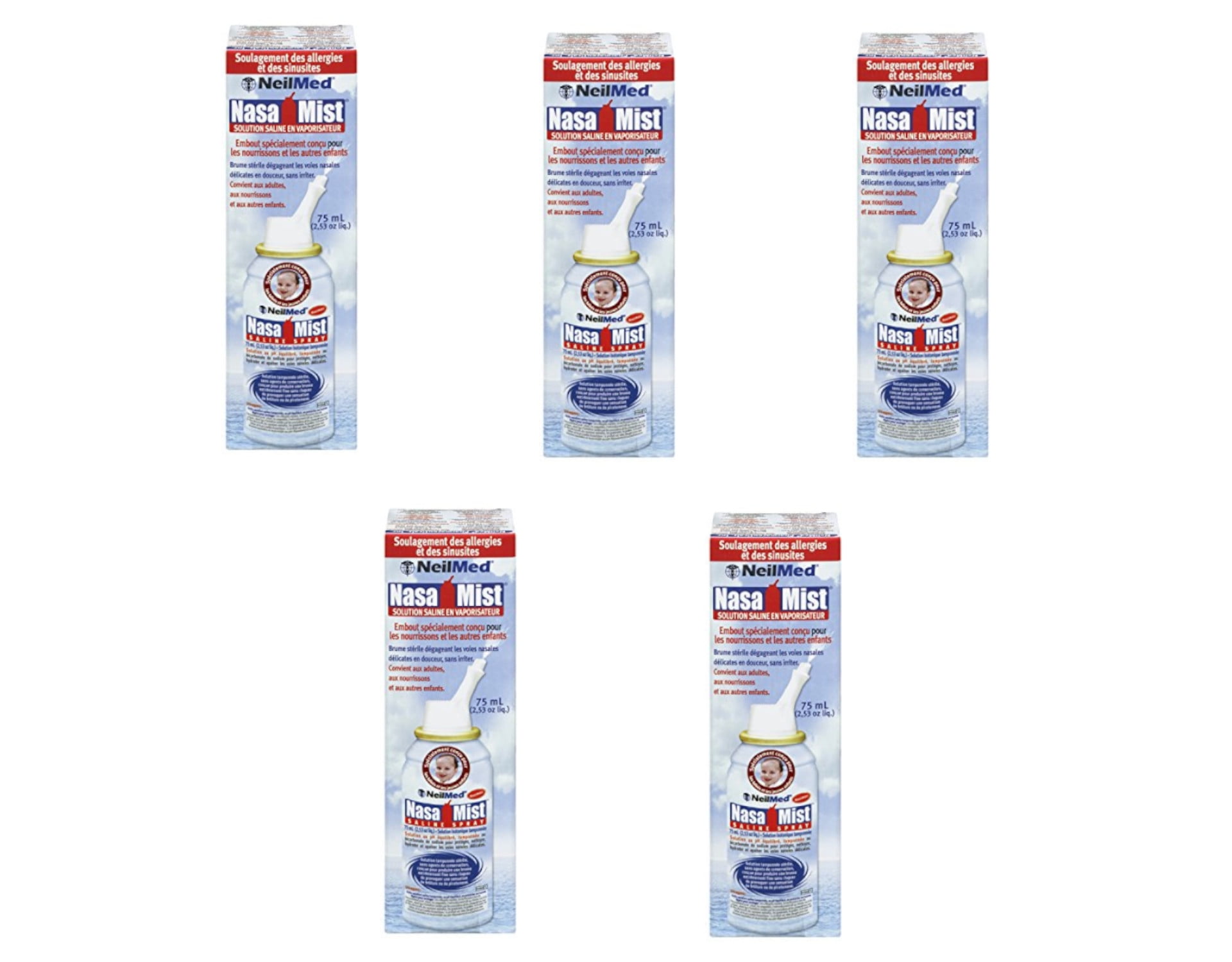 5 Pack - Nasamist Saline Spray Isotonic 75 ml Each