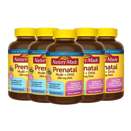 5 Pack | Nature Made Prenatal Multi + DHA, 150 Softgels