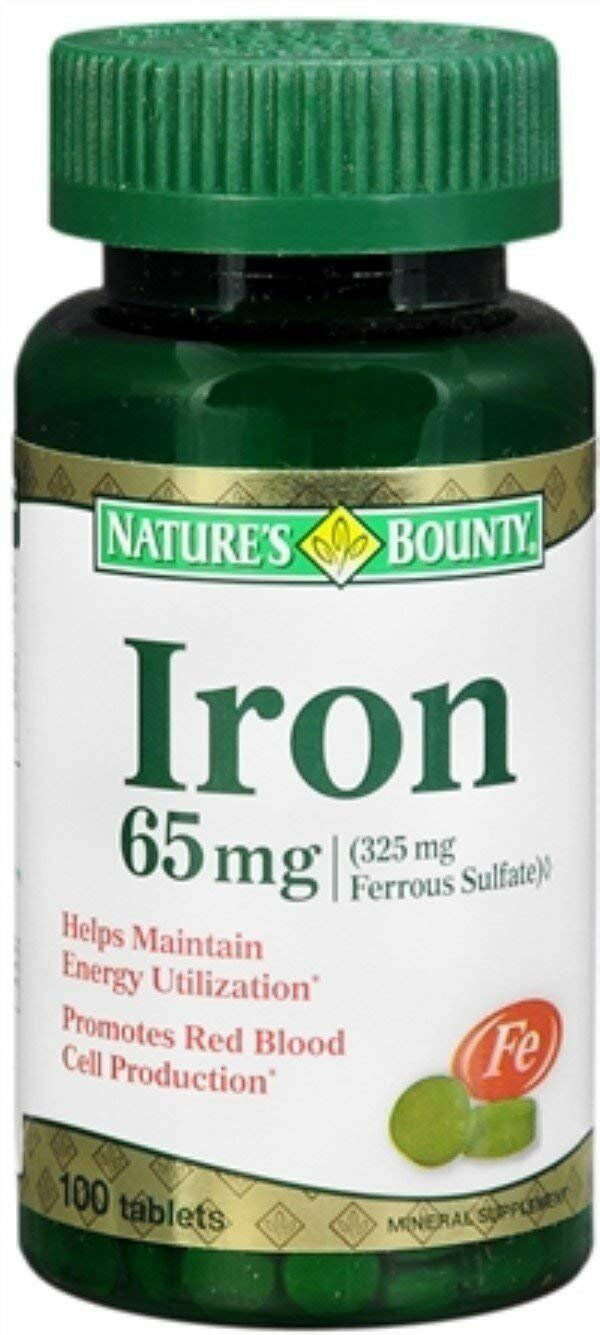 5 Pack - Nature's Bounty Iron 65 mg Tablets 100 Tablets Each