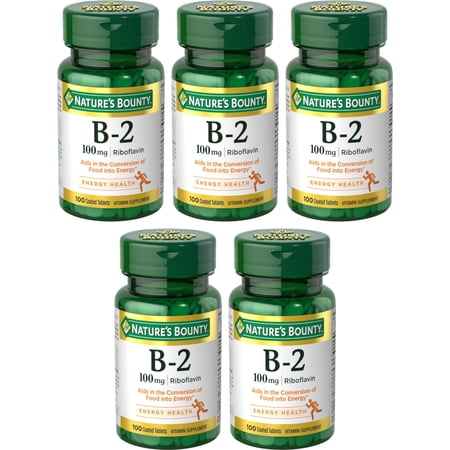5 Pack - Nature's Bounty Vitamin B-2 100 mg Tablets 100 Tablets Each