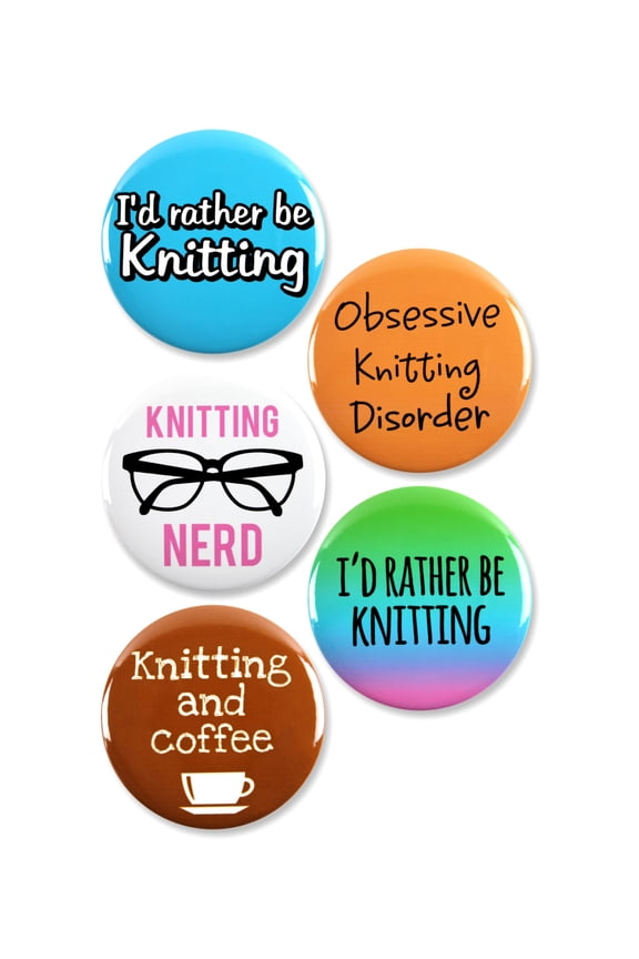 5 Pack - Nerdy Knitting Crafting Hobby Pinback Button Badges - 2.25 Inch