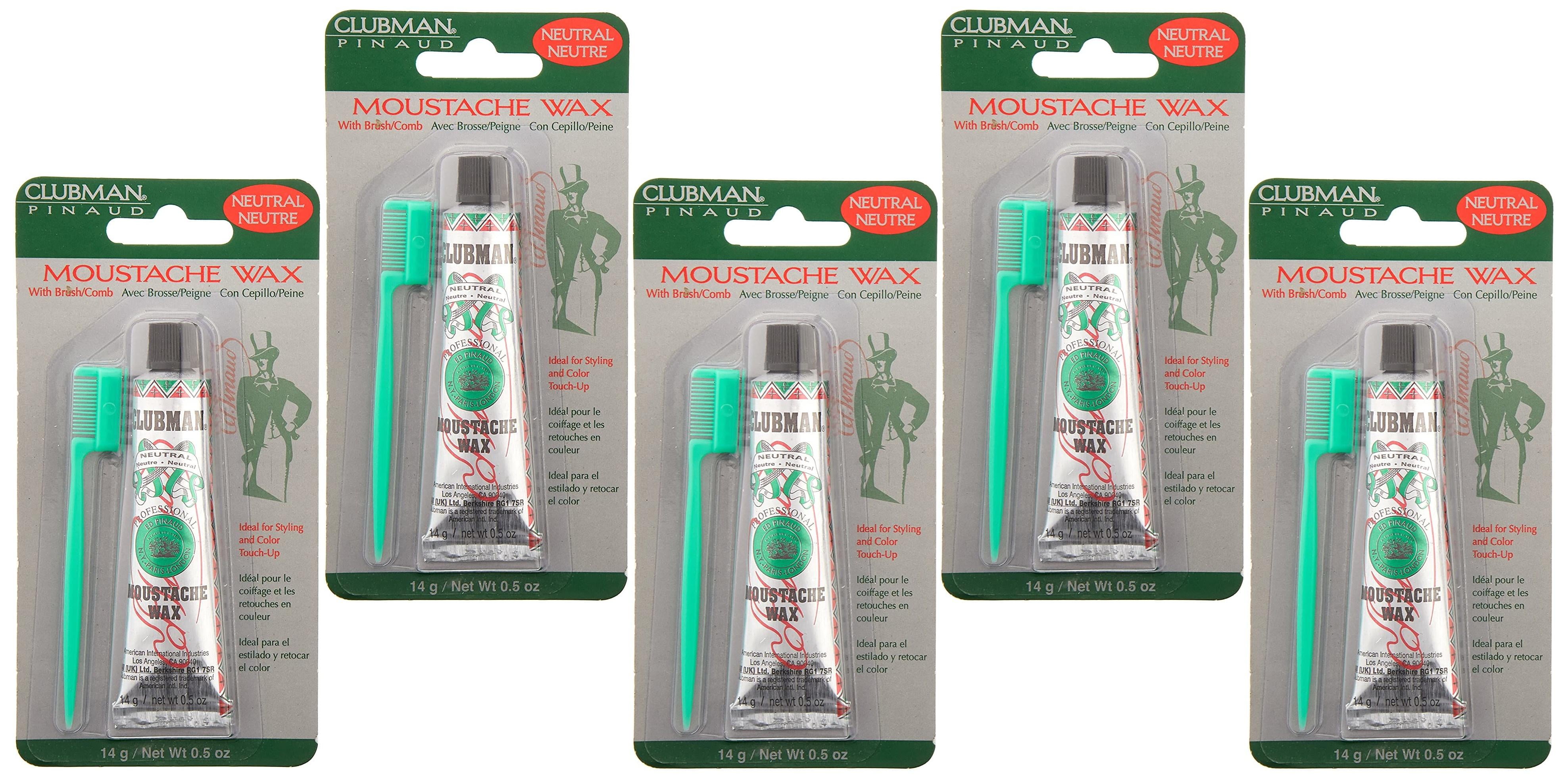 CLUBMAN PINAUD 5 Pack - Neutral Clubman Moustache Wax With Brush/Comb 14 g 0.5 fl oz Each