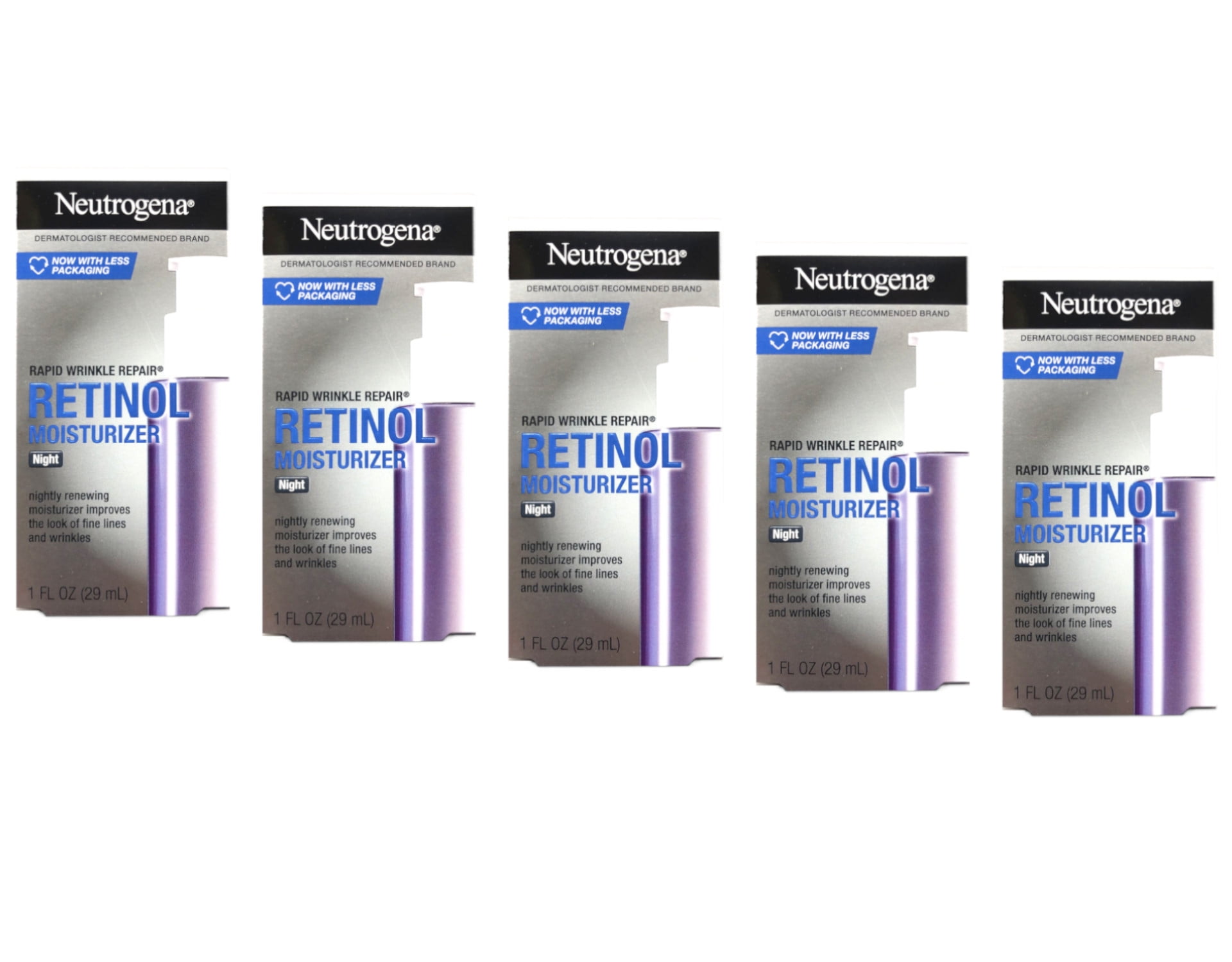 5 Pack - Neutrogena Rapid Wrinkle Repair Night Face Moisturizer with Retinol, 1 Fl. Oz.