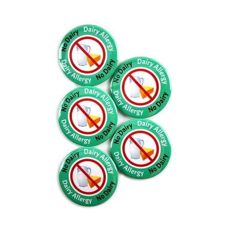 5 Pack - No Dairy Food Allergy Warning Pinback Button Badges - 2.25 Inch Round