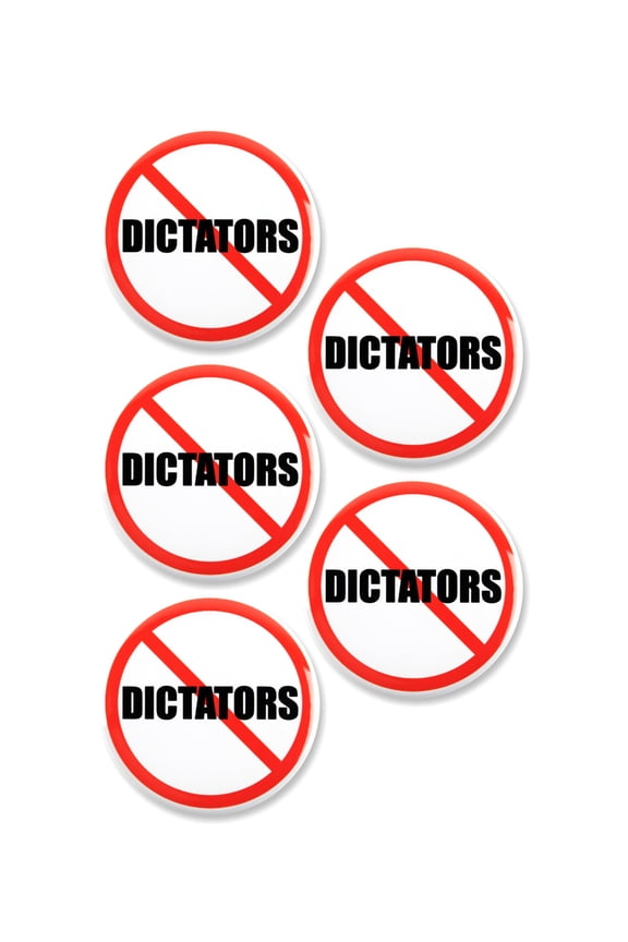 5 Pack - No Dictators Red Slash Political Activism Protest Pinback Buttons - 2.25 Inch
