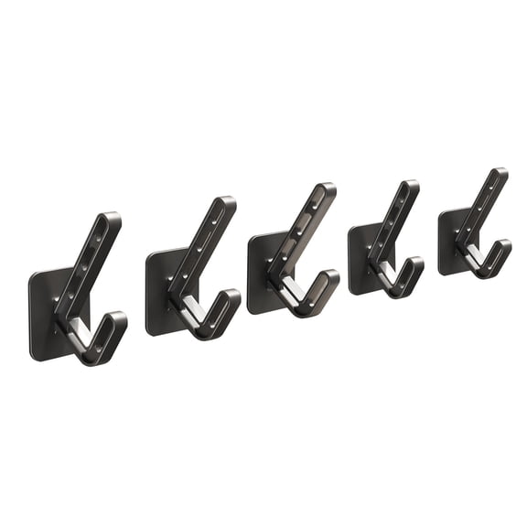 5-Pack No-Drill Adhesive Wall Hooks - 3.9x2.3in Heavy Duty Plastic Clothes Hangers for Doors/Walls/Bathrooms, Damage-Free Installation (Black)