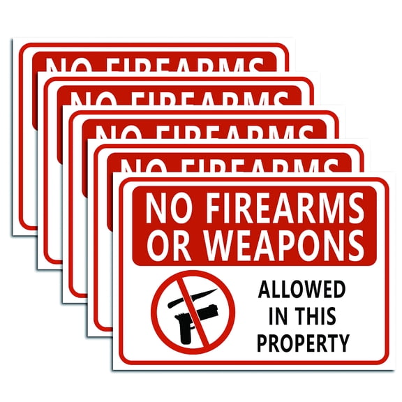 5-Pack No Firearms Or Sticker 7"X10" No Firearms Or Allowed On This Property Signs Self Adhesive Vinyl Sticker Security Notice Sign diy