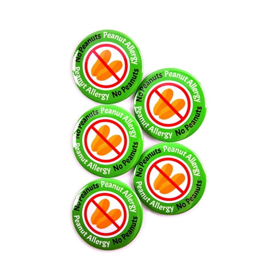5 Pack - No Peanuts Food Allergy Warning Pinback Button Badges - 2.25 Inch Round
