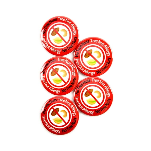 5 Pack - No Tree Nuts Food Allergy Warning Pinback Button Badges - 2.25 Inch Round