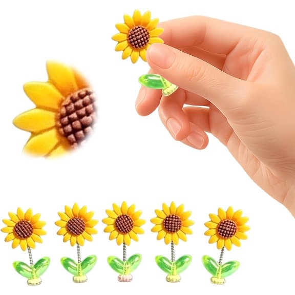 5 Pack Nodding Sunflowers for Car, Shaking Flower Dashboard Decoration, Cute Auto Interior Decor Ornament
