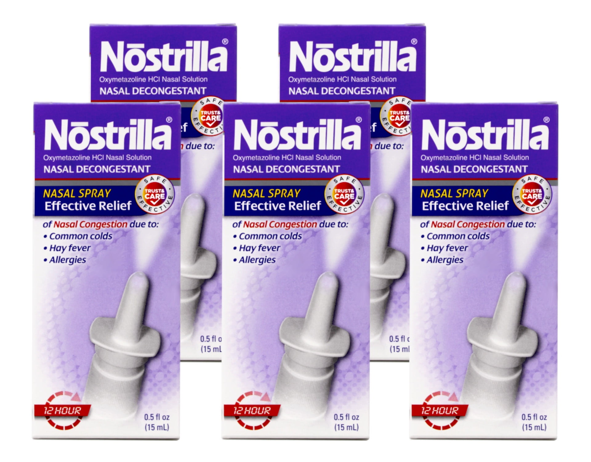 5 Pack Nostrilla Nasal Decongestant 12 Hour Fast Relief 15 ml for Stuffy Noses