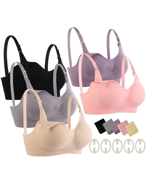 5 Pack Nursing Bra,Seamless Breastfeeding Bras Maternity Bra,5 Colors (XL),Multicolor