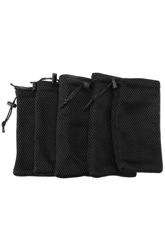 5-Pack Nylon Mesh Drawstring Storage Pouch Bag - 3.5 x 7.3 Inch Multi Purpose Travel & Outdoor Activity Pouch for Cell Phone,Sunglass,Electronic Gadgets(Black)