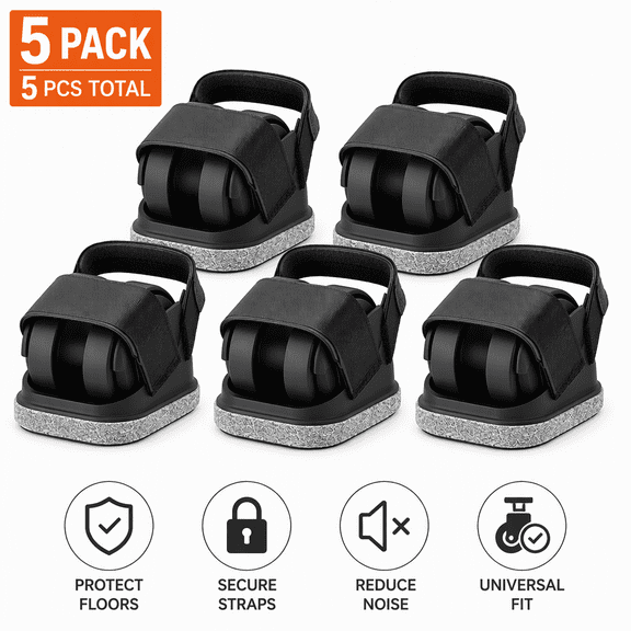 5-Pack Office Chair Wheel Stopper, Caster Cups with Straps & Felt Bottom Floor Protectors for Chairs, Gray Base