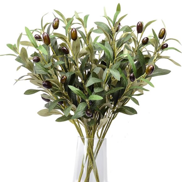 5 Pack Olive Branches Artificial Plants Greenery Stems Olive Leaves Fake Fruits Silk Plants