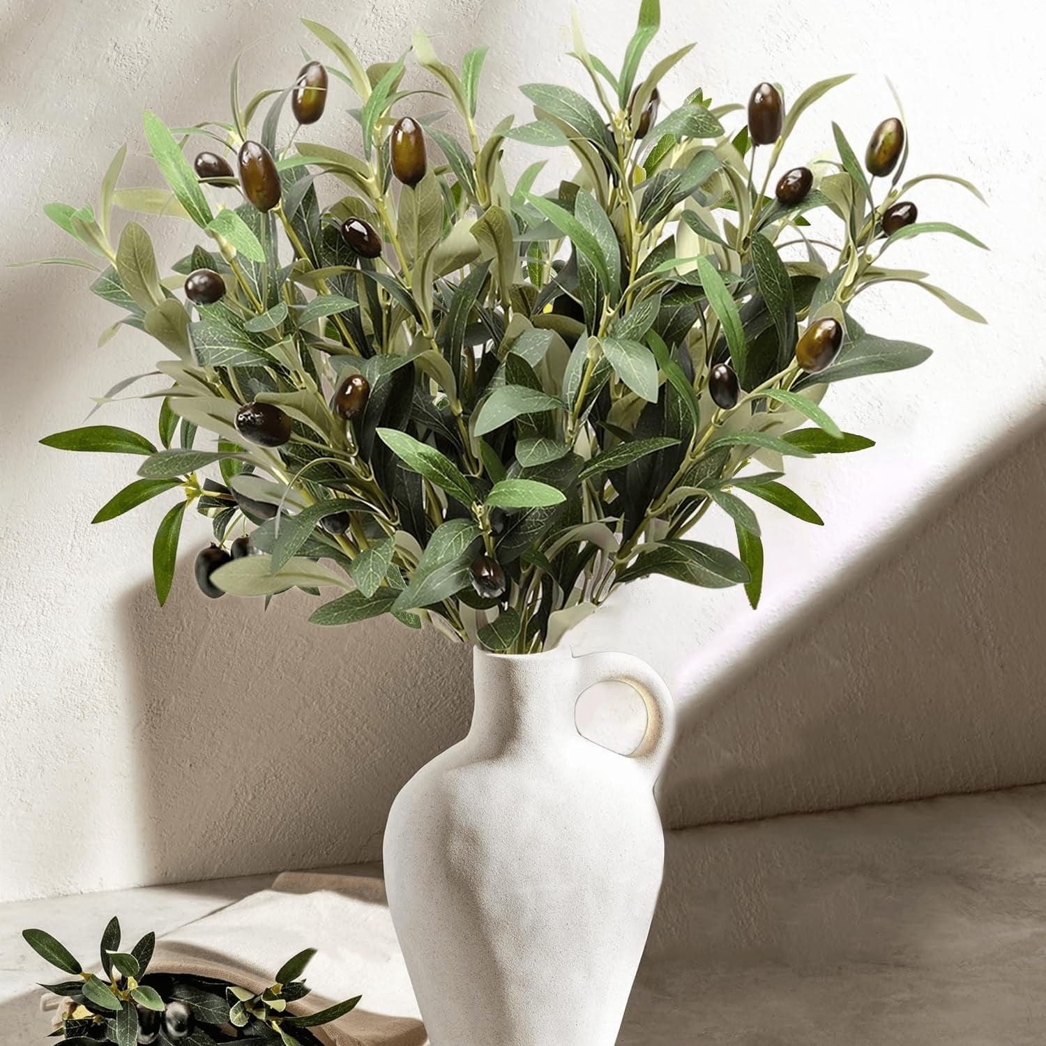 Zukuco 5 Pack Olive Branches for Vases, Artificial Olive Tree Plant Greenery Stems, 15" Fake Fruits Silk Plants for Home Outdoor Decor Aesthetic (Vase Not Included)