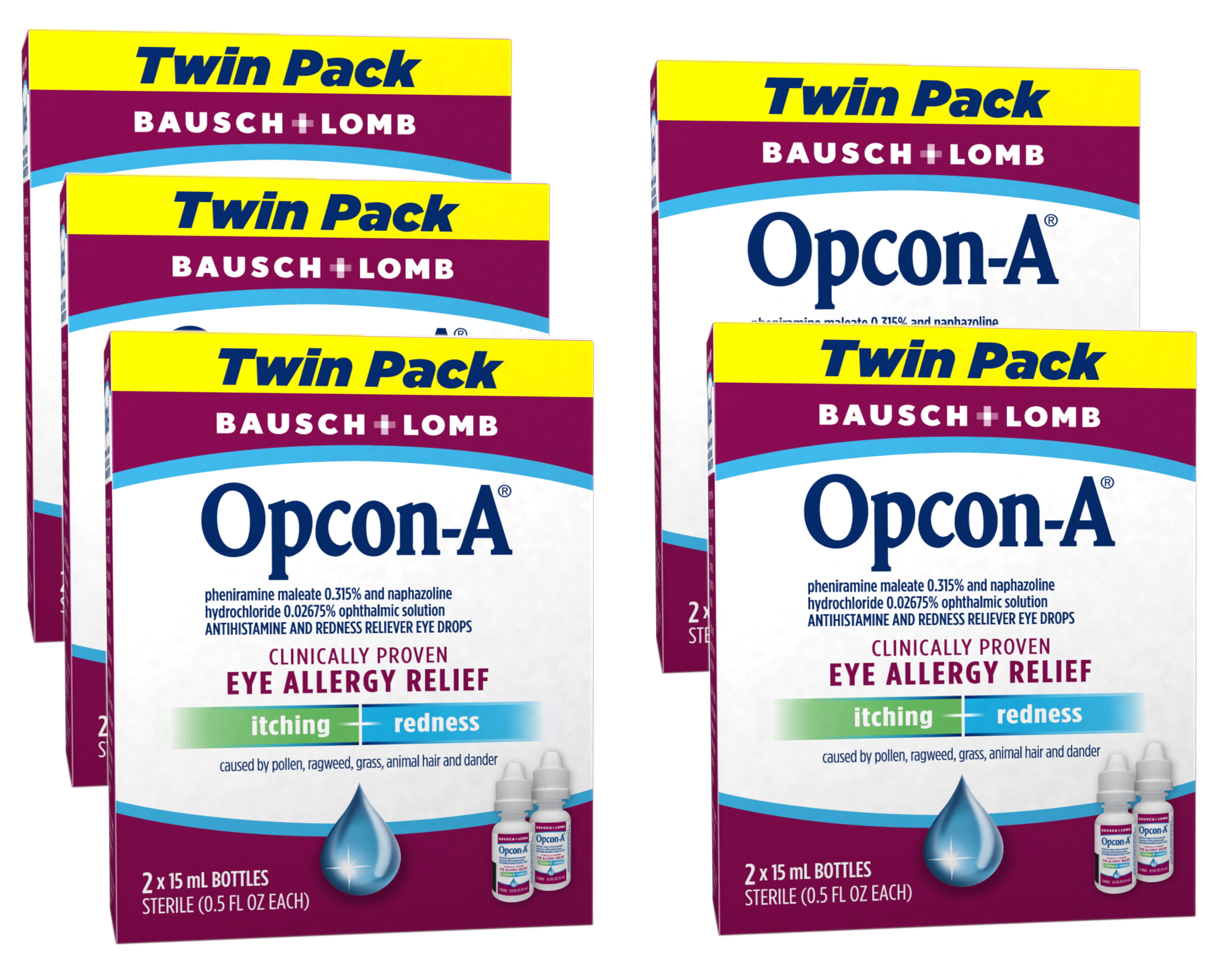 5 Pack - Opcon-A Eye Allergy Relief Drops–Antihistamine and Redness Reliever Eye Drops–from Bausch + Lomb – 0.5 FL OZ (15 mL) Twin Pack