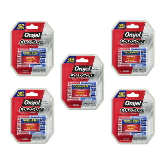 5 Pack Orajel Touch-Free Applicator for Cold Sores, 4 Treatment Vials Each