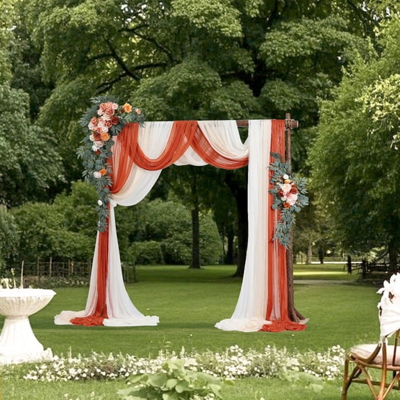 5-Pack Orange Artificial Wedding Arch Flowers with 33 Feet Fabric Drape for Ceremony Backdrop Decor