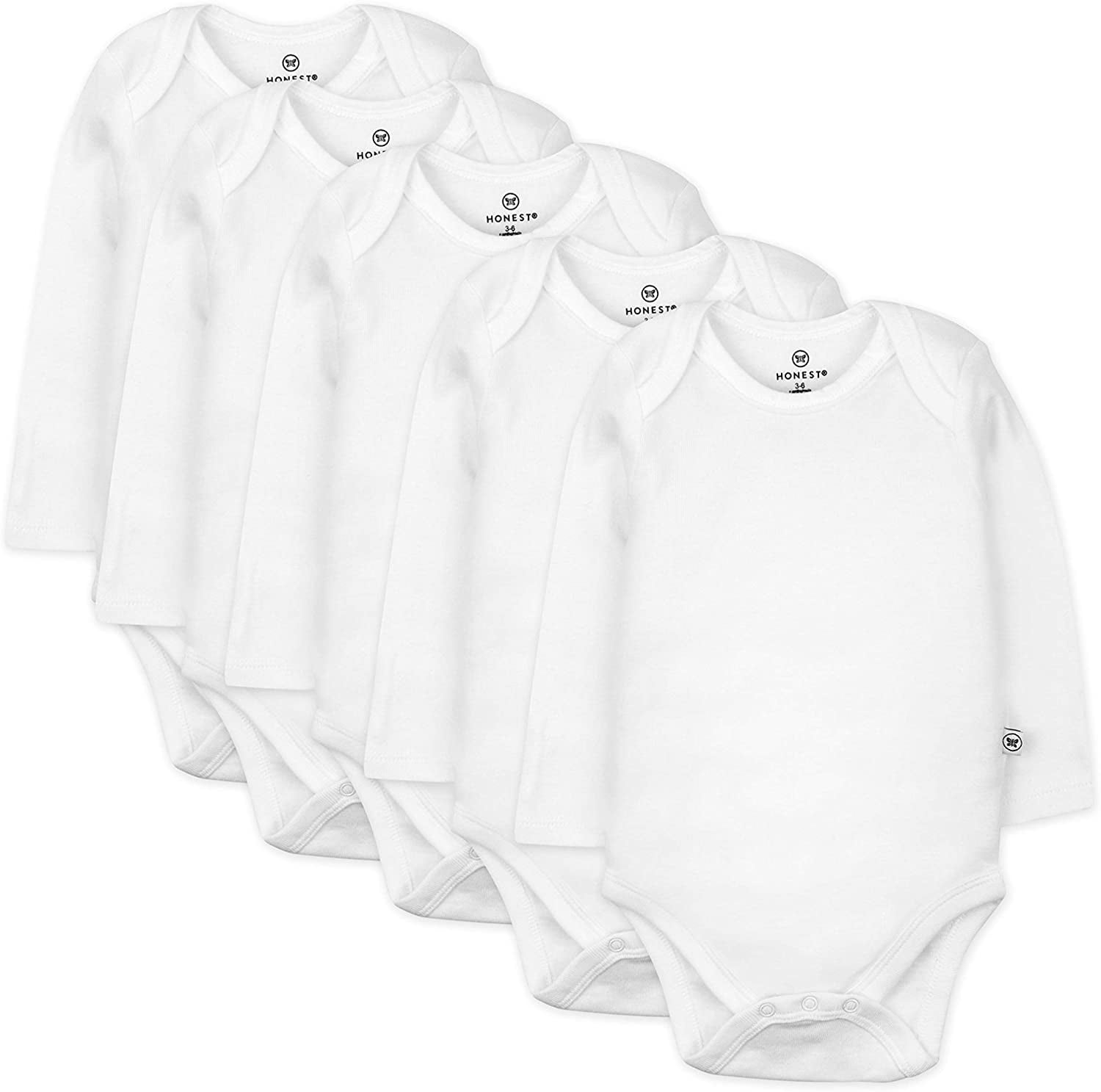 5-Pack Organic Cotton Long Sleeve Bodysuits, Bright White, NB
