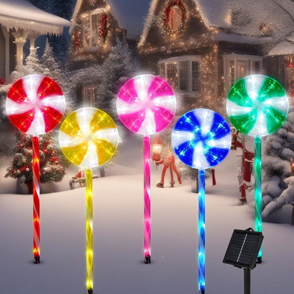 AAMYUP, Outdoor Christmas Decorations Solar Pathway Lights, 5 Pack ...