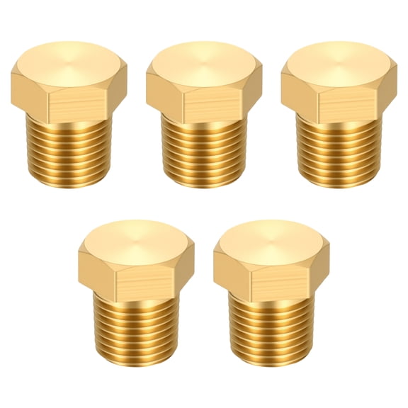 5 Pack Outer Hex Head Socket Pipe Plug Fitting, 1/8" NPT Male Threaded End Cap, Brass Outer Hex Thread Pipe Fittings for Water Pump, Engine, Industrial Piping