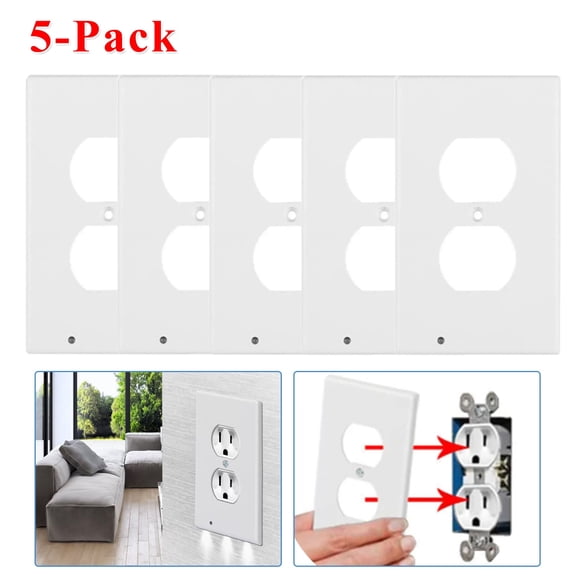 5 Pack Outlet Cover Night Light Built-In 3 LED Light Bulbs Automatically On/Off Sensor Wall Plate Rounded Receptacle (White)