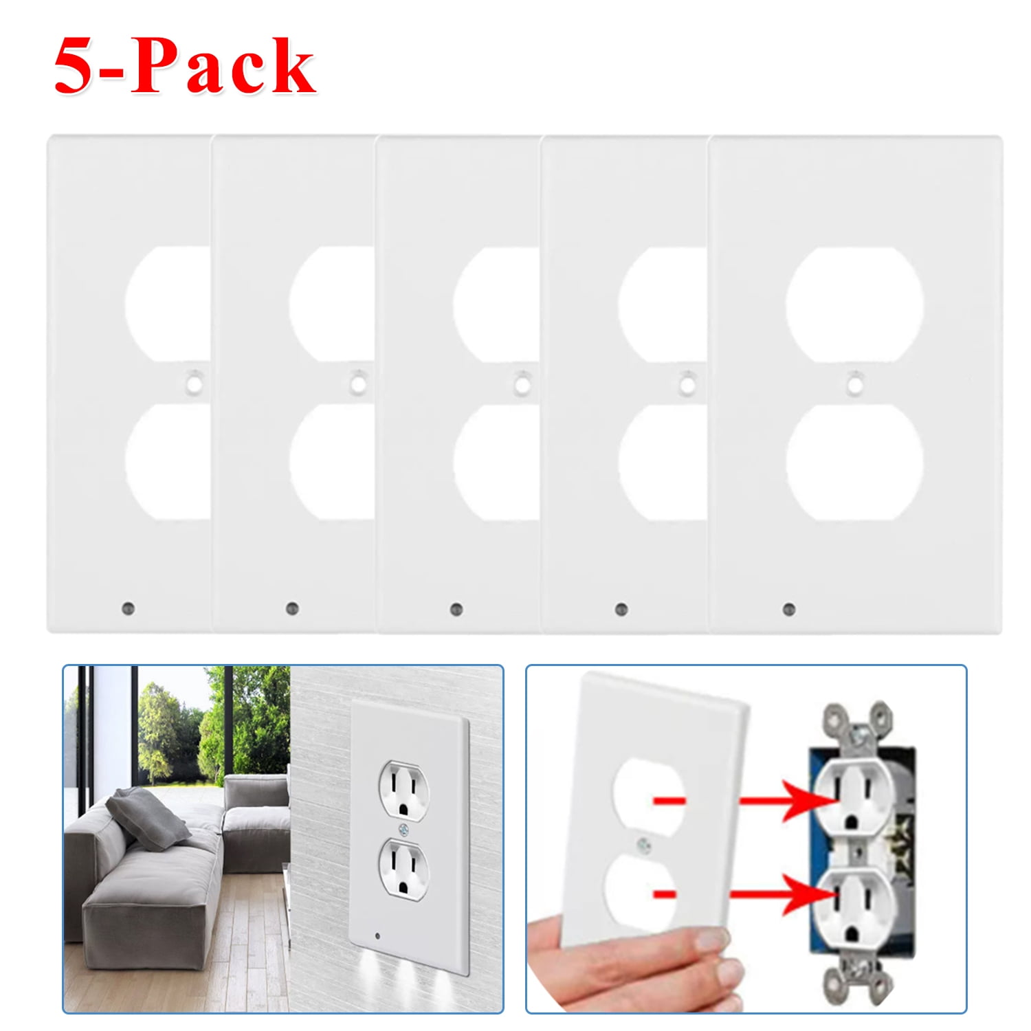 5 Pack Outlet Cover Night Light Built-In 3 LED Light Bulbs ...