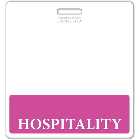 5 Pack - Oversized Hospitality Badge Buddy Horizontal - XL Badge Buddies for Receptionists - 3 3/8 X 4 1/8 Role Identification Badge Backer Card - USA Printed by Specialist ID (Hot Pink)