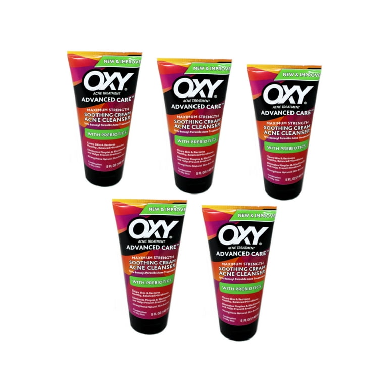 5 Pack Oxy Acne Treatment Advanced Care Soothing Cream Acne Cleanser 5 Ounce