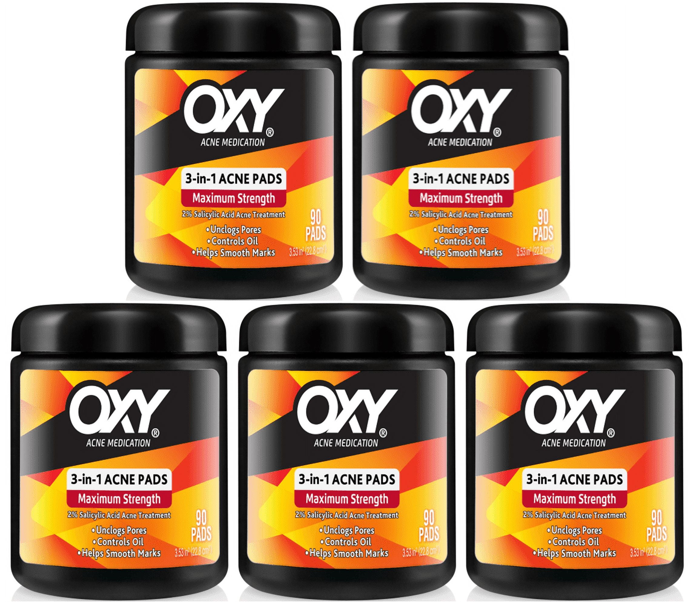 5 Pack Oxy Maximum Action 3-In-1 Acne Treatment Pads, 90 Count Each