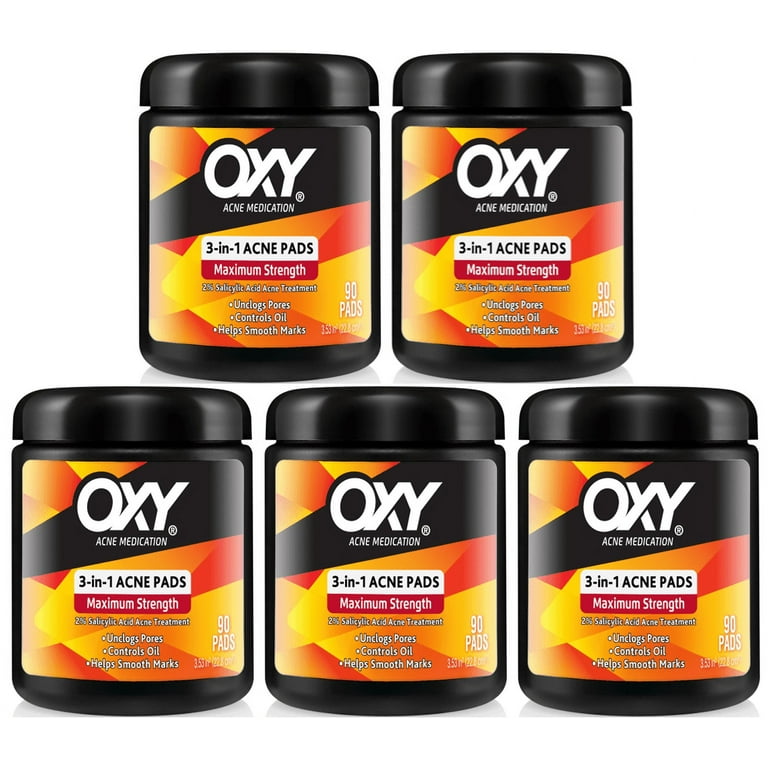 OXY 5 Pack 3-In-1 Acne Treatment Pads, 90 Count Each, Salicylic