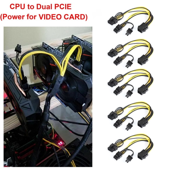 5-Pack PCIE 6 pin Female to Dual PCI-E 8 (6+2) pin Male GPU Graphics Power Cable Splitter Computer PC Video Card Power Cable Adapter Cord