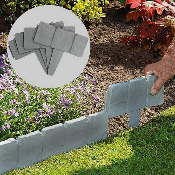 5 Pack PP Imitation Stone Garden Fence Foldable Splicing Fence Grass Courtyard Decoration,Gray