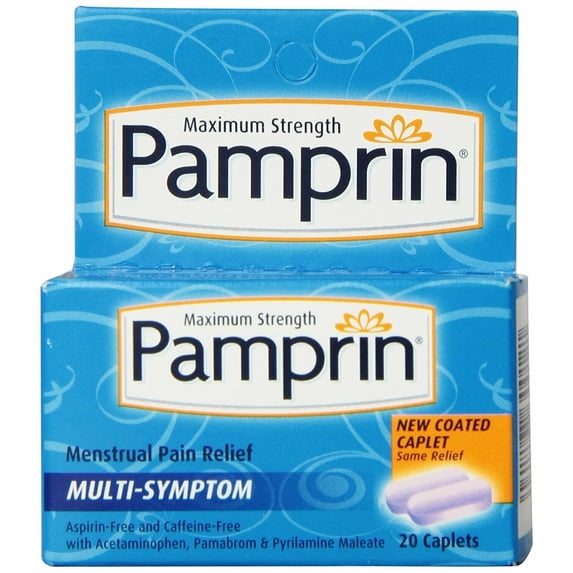 Pamprin Multi-Symptom Menstrual Pain Relief Maximum Strength, 20 Caplets, 5 Pack