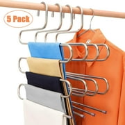 5 Pack Pants Hangers Space Saving Stainless Steel 5 Layers S-Shape Non-Slip Hangers for Multiple Pants, Silver